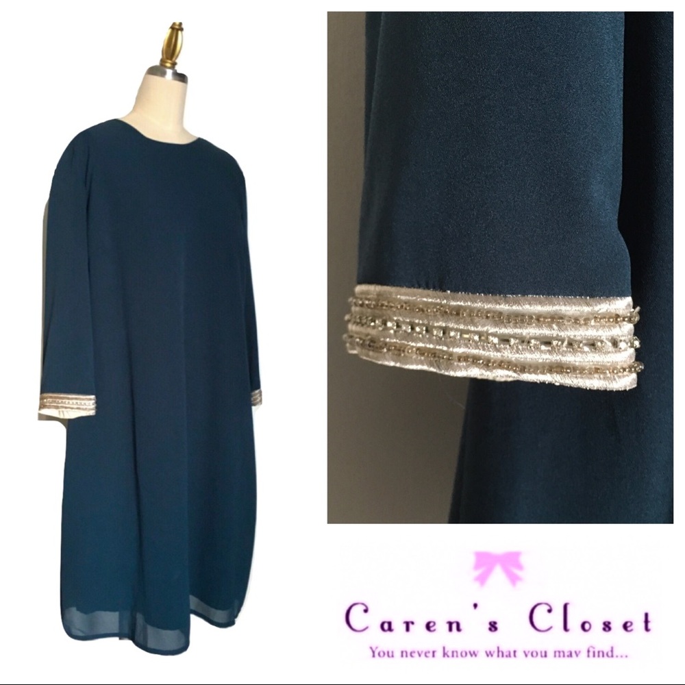 NWT MM  Couture Teal Embellished Chiffon Dress - Picture 5 of 5